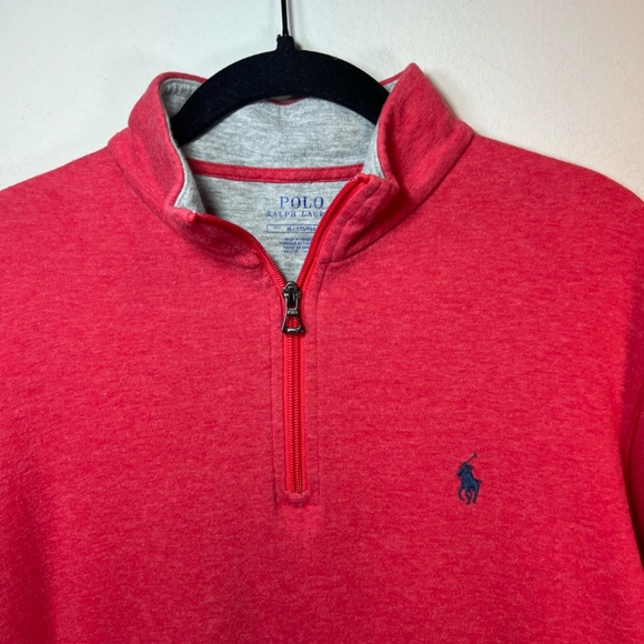 Polo Ralph Lauren Men's 1/4 Zip Pullover Sweatshirt Red Heather Blue Pony Medium - Picture 2 of 13